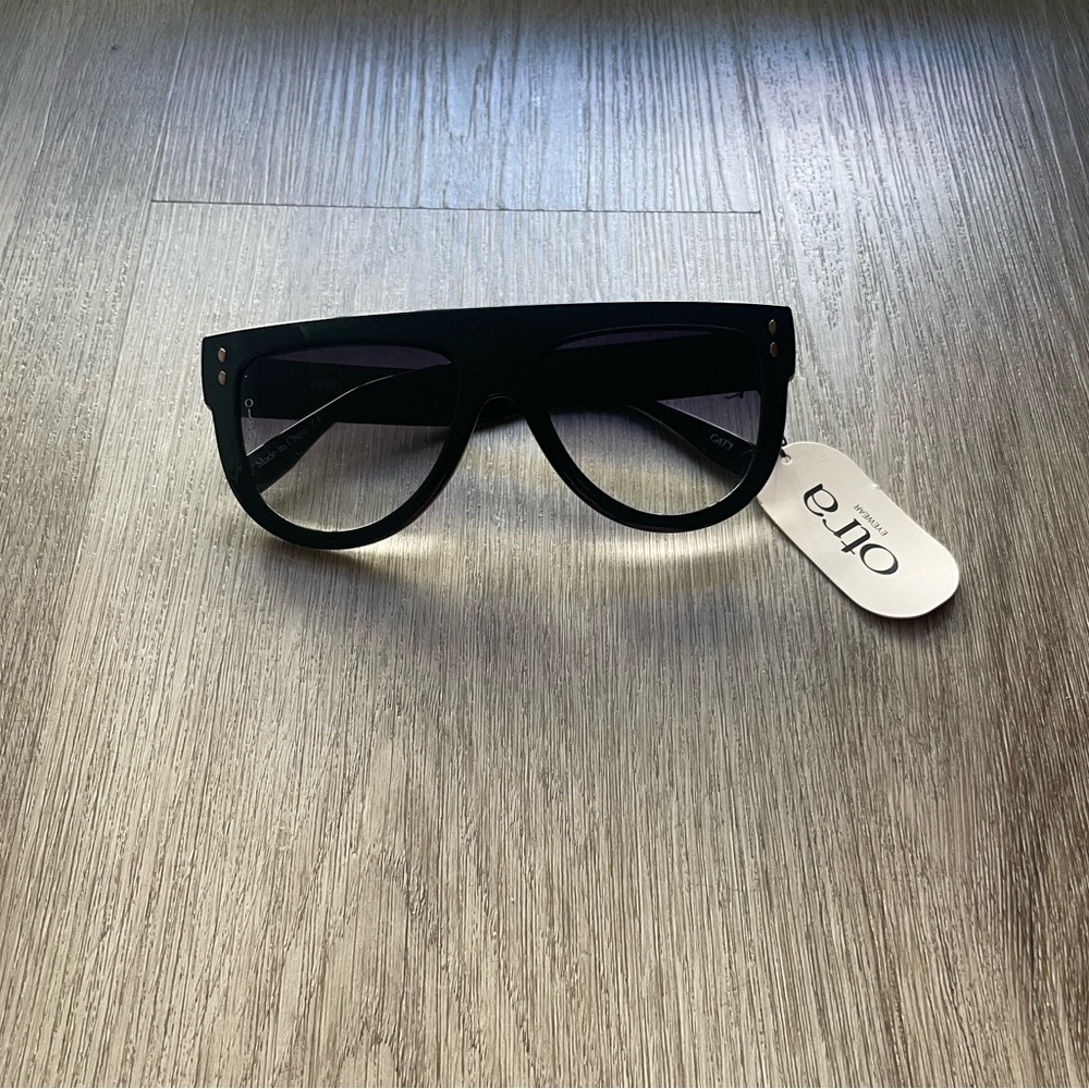 otra elio black oversized round flat top shield statement sunglasses eyewear NEW